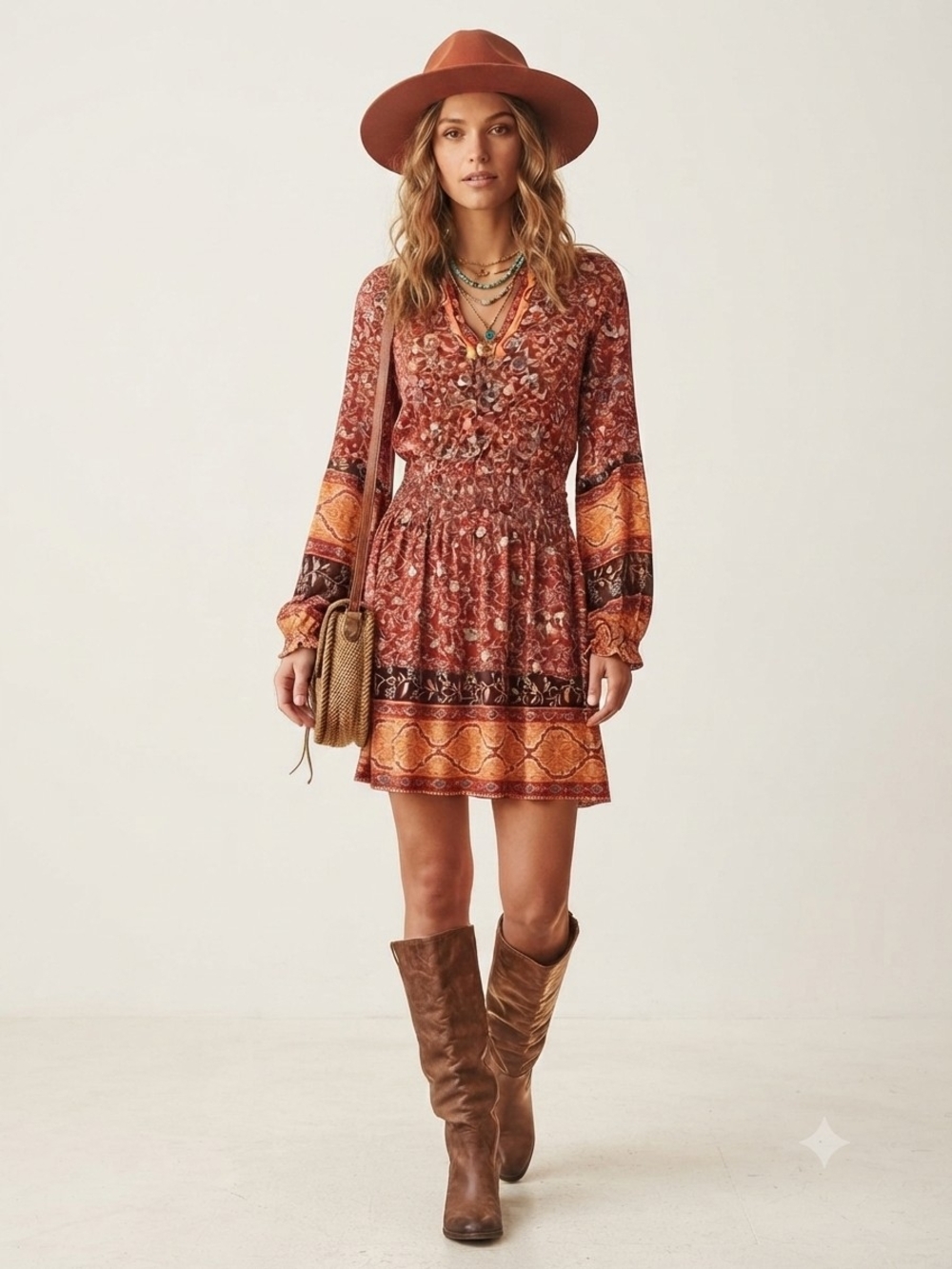 American Eagle Boho Floral Rust Red Dress XS Cottagecore Fall Aesthetic Viscose